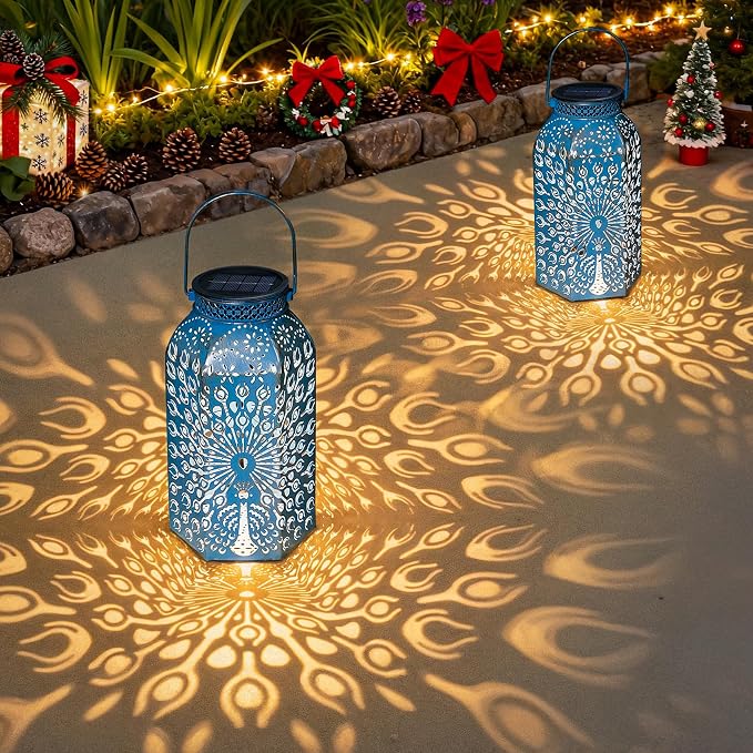 Garden Gifts for Women Solar Lanterns Outdoor Waterproof Peacock Garden Gifts Mom, Big Solar Lights, Garden Decor, Yard Art, Mothers' Day Birthday Gifts Grandma Grandpa(2Pack, Blue Gold