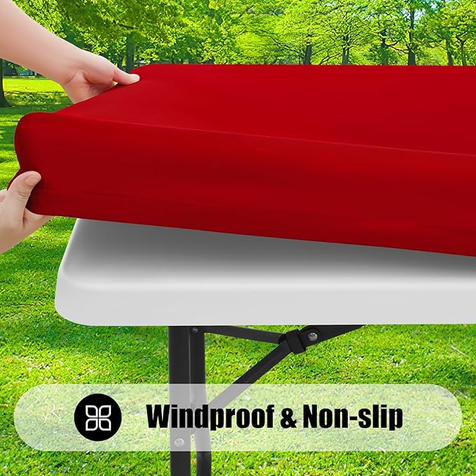 Smiry 6 Pack Rectangle Picnic Table Cloth, Waterproof Elastic Fitted Tablecloths, Washable Polyester Rectangular Patio Table Cover for Camping, Indoor and Outdoor (Red, 30"x96")