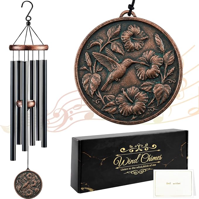 Hummingbird Wind Chimes for Outside, Sympathy Gift for Men Women, 32 in Resin 3D Hummingbird Relief Windchimes for Yard Patio Garden Decor