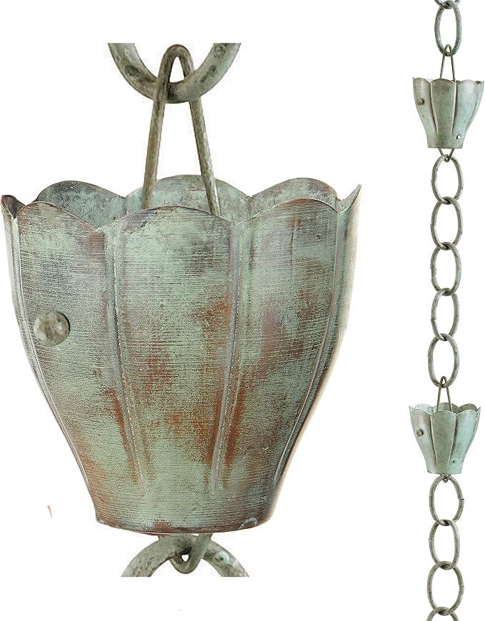 Good Directions 491V1-8 Crocus Rain Chain 8-1/2 Feet Long, Large Cups, 100% Blue Verde Pure Copper