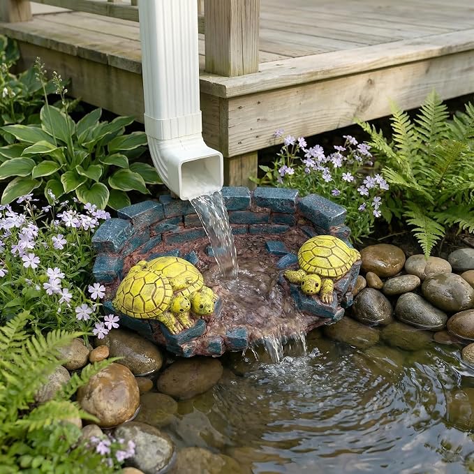 Decorative Turtle Statue Splash Block Gutter Downspout Outdoor Garden Decor, Larger Gutter Downspout Statues for Patio,Yard and Lawn Accessory, Stone Resin Rain Concrete Gutter Guardian,14"L x 9.5"W