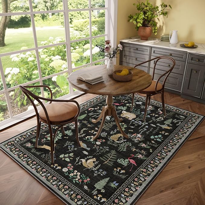 Washable Area Rugs for Living Room: 5x7 Bedroom Rug Vintage Rugs Stain Resistant Non Slip Low Pile Soft Lightweight Indoor Carpet Rug for Kitchen Dining Room Farmhouse Nursery Kids Room Home Office
