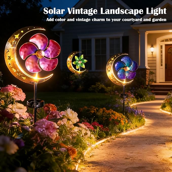 SunKite Spinner Windmill Moon Outdoor Lights Waterproof,Solar Moon Garden Light Outdoor Decorative Stakes Lights Yard Garden Patio Lawn Pathway Decoration Gifts Grandma Mom
