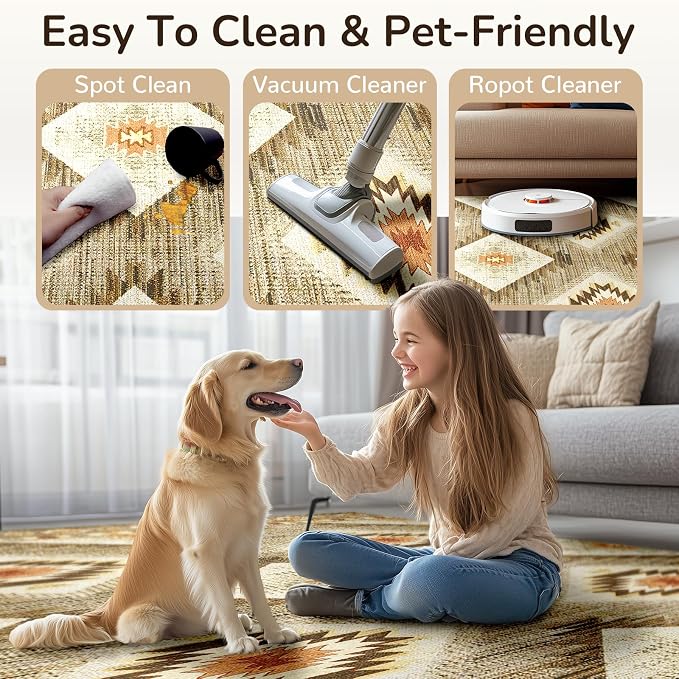 Area Rug 2x3 Rug Machine Washable Non-Slip Low Pile Print Pattern Western Rug for Living Room Bedroom Entryway Tribal Series -Cream/Camel | Western No Slip Low Pile Print Foldable Indoor Small Rug for Kitchen entryway doormat