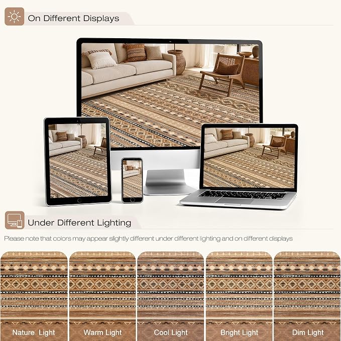 cotiled Boho 5x7 Area Rugs for Living Room: Soft Moroccan Washable Rug | Solve Modern Neutral Trendy Home Decor - Stain Resistan Indoor Carpet for Bedroom Dining Room Brown Beige