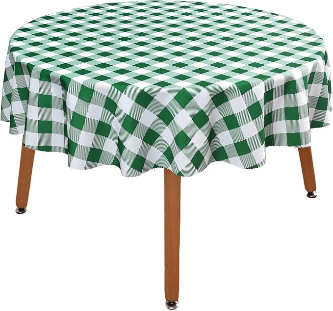 Waterproof Plaid Tablecloth Fabric - Round 58 Inch Classic Gingham Checker Table Cloth for Indoor/Outdoor Use - Buffalo Table Cover for Picnics, BBQs, and Parties