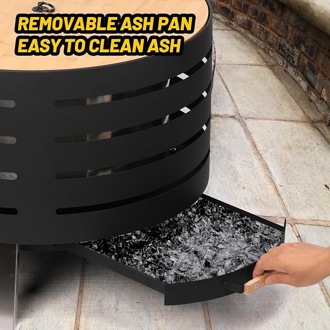 Garvee Smokeless Outdoor Fire Pit – 360° Airflow, Removable Ash Pan, Bamboo Lid, Rainproof Cover – Low Smoke Traditional Stove – 30 Inch Size – Ideal for Patio, Backyard, Camping – Size: 30 Inch
