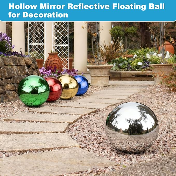 M METERXITY 1-Pack Garden Gazing Globes Ball 10 Inch 201 Stainless Steel Hollow Mirror Reflective Floating Ball for Garden/Pond/Home/Yard Outdoor Decoration [Ruby Blue]