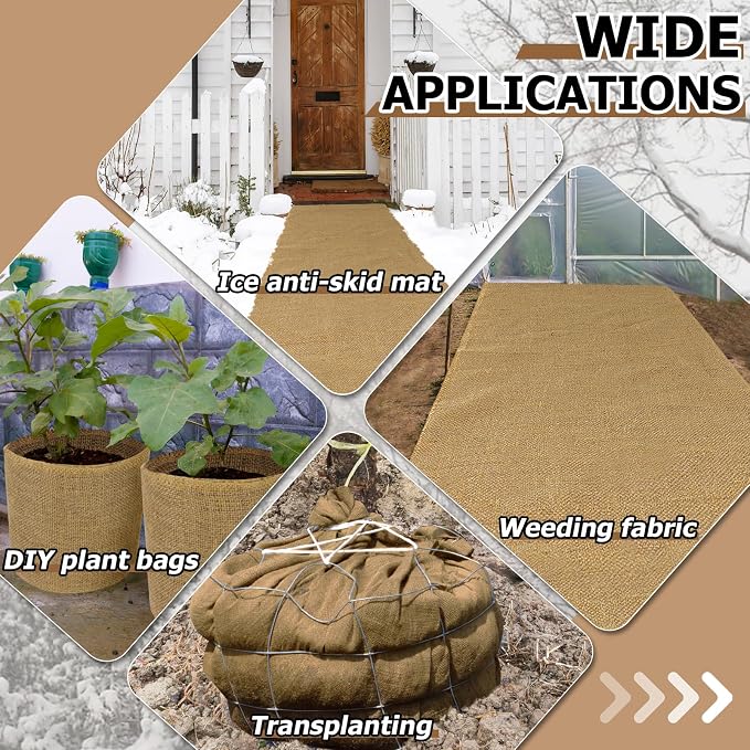 ANPHSIN 15ftx23.6in Natural Burlap Plant Covers Freeze Protection | Winter Frost Plant Blankets, Frost Cloth Tree Wrap for Outdoor Bushes Trees Potted Plants Cold Weather