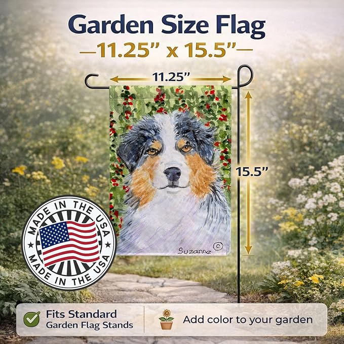 Caroline's Treasures SS8848GF Australian Shepherd Garden Flag Mailbox Flag Decorative Yard Flag Banner Outside Patio Artwork Yard Flower Beds, Garden Size, Multicolor