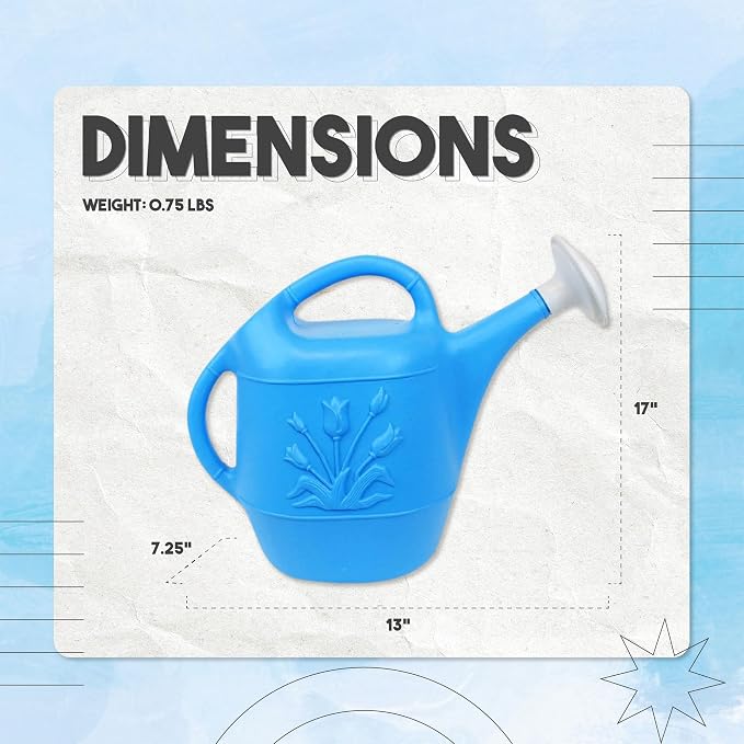 Union Products 63066 2 Gallon Plastic Indoor/Outdoor Watering Can w/Tulip Design for Garden, Potted Plants, & Patio Pots, Caribbean Blue, 3 Pack