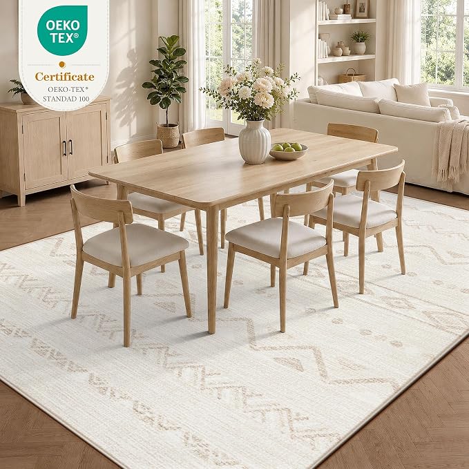 Zomfy Washable Rug 6x9 Area Rugs for Living Room(CreamBeige, 6'x9') | Geometric Boho Modern Rugs Neutral Non Slip Soft Carpet Low Pile No Shedding Print Rug for Bedroom Dining Room Home Office