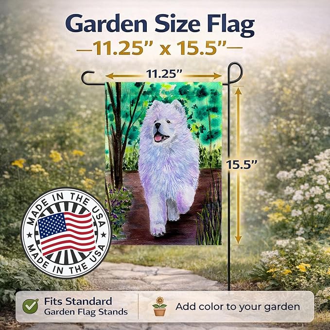Caroline's Treasures SS8458GF Samoyed Garden Flag Mailbox Flag Decorative Yard Flag Banner Outside Patio Artwork Yard Flower Beds, Garden Size, Multicolor