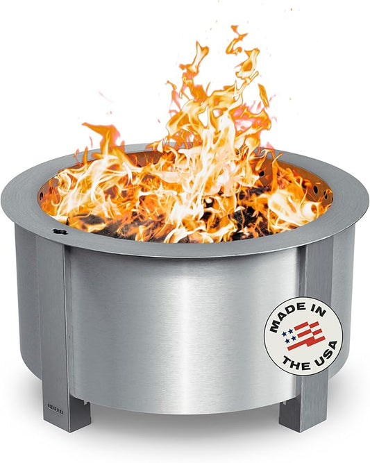 Breeo Smokeless Fire Pit (X Series 24, Stainless Steel) | 27.5 inch Smokeless Firepit for Outside | 62 Pounds | Ideal for Families Compatible with Wide Range of Breeo Accessories