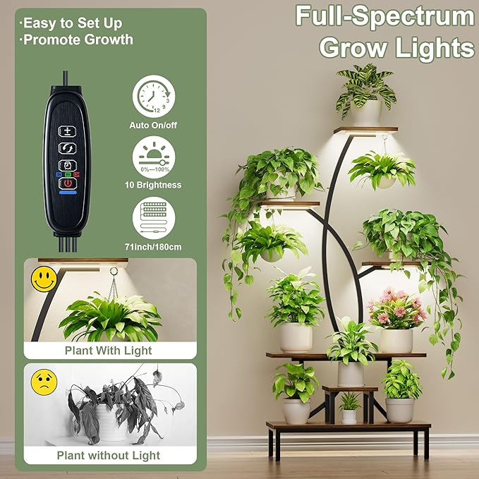 Plant Stand Indoor with Grow Lights - 63" Tall Plant Shelf, 7 Tiered Corner Plant Stands for Indoor Plants Multiple, X-Shaped Metal Large Flower Holder Decorative Display Rack for Living Room, Home