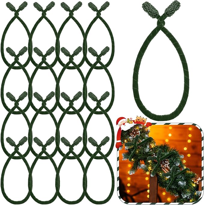 Zhengmy 16 Pcs 25 Inches Christmas Velvet Garland Ties Christmas Decorative Twist Ties for Banister Reusable and Flexible Twist for Xmas Home Decorations Holiday Craft Wrapping(Olive)