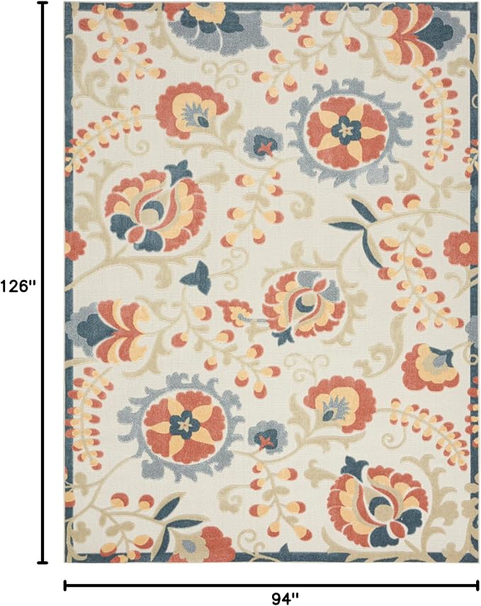 Nourison Home Aloha Grey Multicolor 7'10" x 10'6" Area Rug - Easy Clean, Non Shedding, Bed Room, Living Room, Dining Room, Kitchen (8' x 11')