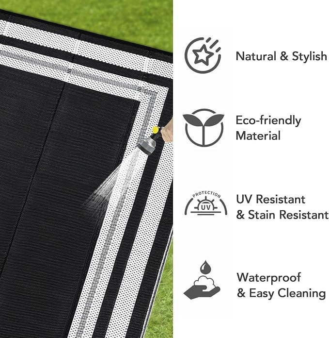 Garvee Outdoor Rug 9x18 Outdoor Patio Rug Waterproof Foldable Mat Reversible Plastic Straw Rugs Easy Clean Lightweight Carpet for Balcony Deck Picnic Backyard Camping Porch RV Beach Panel White