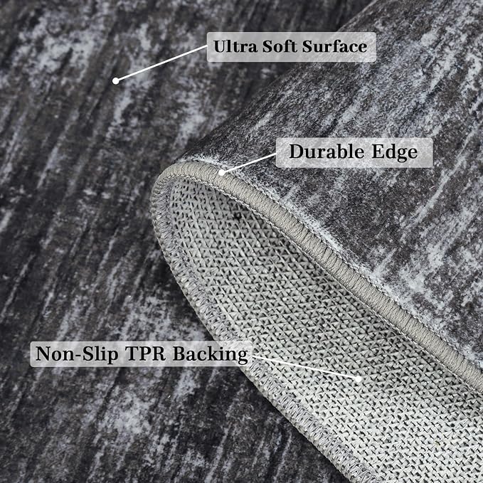 Garvee 8x10 Area Rug for Living Room Solid Color Area Rugs, Dark Grey | Machine Washable Non Slip Modern Neutral Non Shedding Stain Resistant Low Pile Soft Rug for Dining Room Nursery Bedroom