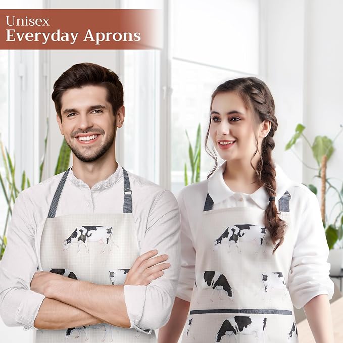 Maison d' Hermine Aprons for women with Pocket 100% Cotton (27.50"x31.50") | Adjustable Neck Strap & long ties Apron Men Chef Wedding Cooking Gardening Server Maid