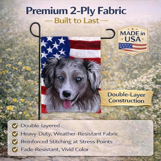 Caroline's Treasures CK6615GF Miniature American Shepherd American Flag Garden Flag Mailbox Flag Decorative Yard Flag Banner Outside Patio Artwork Yard Flower Beds, Garden Size, Multicolor