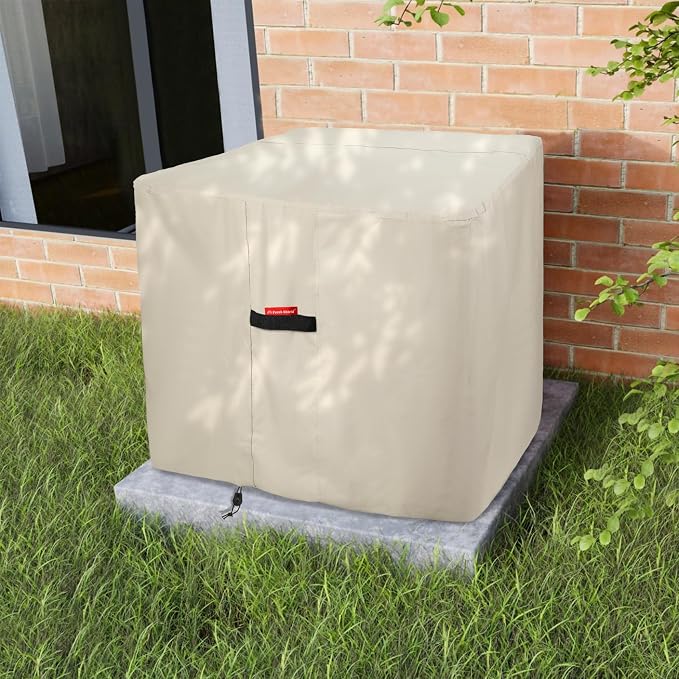 Porch Shield Waterproof AC Covers – Heavy Duty Square Air Conditioner Cover for Outside Unit Up to 30''L x 30'' x 32'', Tan