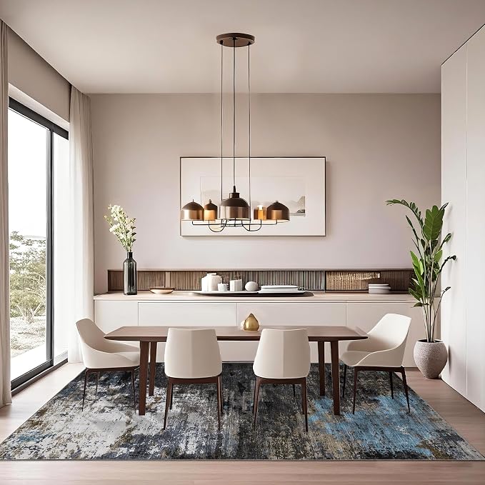 GarveeHome Large Area Rugs 10x13 Abstract Neutral Living Room Carpet, Non-Shedding Contemporary Floor Mat, Foldable Thin Rug, Machine Washable Indoor Carpet for Bedroom, Grey Brown
