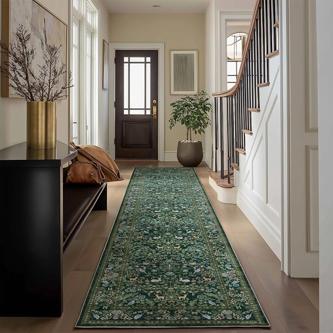 Washable Runners for Hallways Kitchen Rugs: 2'x10' Runner Rug Stain Resistant Non Slip Low Pile Soft Indoor Carpet Runner Rug for Kitchen Hallways Bedroom Entryway Laundry Room Farmhouse