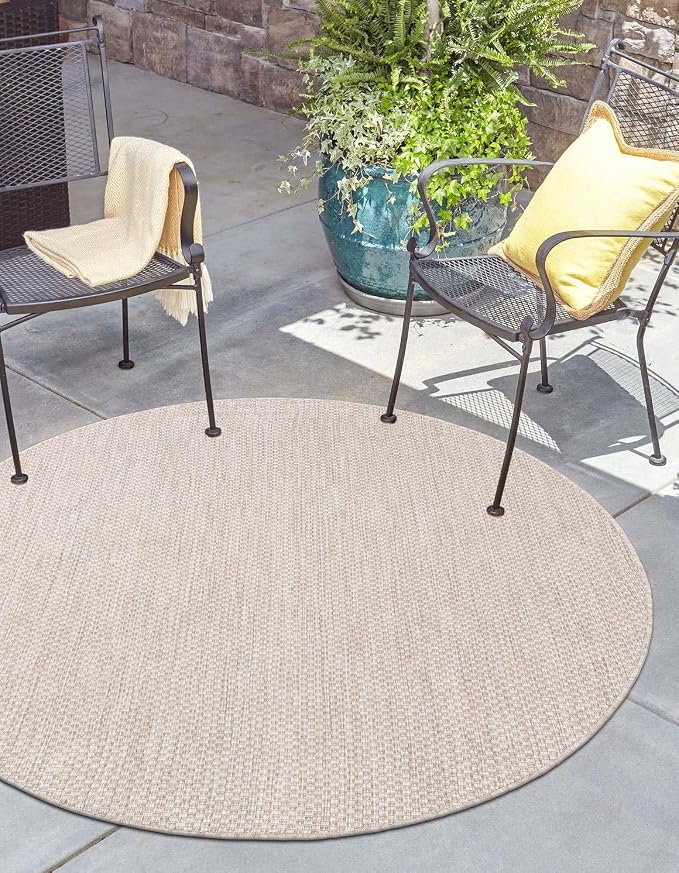 Unique Loom Outdoor Solid Collection Area Rug (10' Round Beige/Ivory)