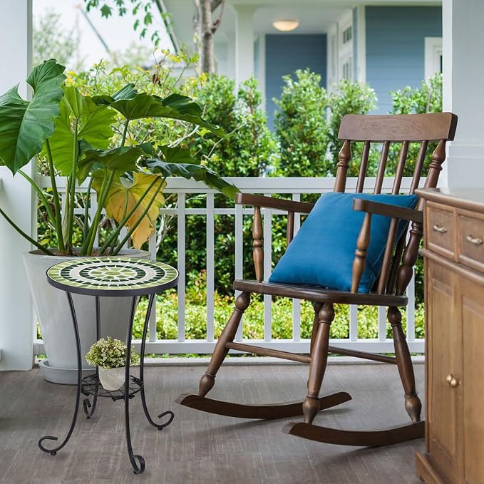 VCUTEKA Outdoor Side Table Mosaic Patio Table Accent Tables Mosaic Tile Top Metal Frame Small End Tables Porch Beach Patio Garden Balcony Grass Green