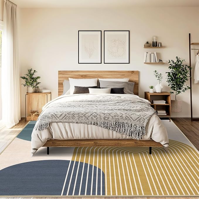 8x10 Large Area Rug for Living Room BohoRug Bohemian Rugs Machine Washable Modern Geometric Rug Non Slip Printed Low Pile Indoor Floor Carpet for Dining Room Bedroom Office,Blue