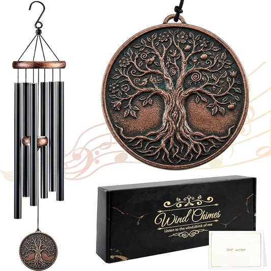 Tree Wind Chimes for Outside, Gift for Men Women, 32in Resin 3D Tree Relief Windchimes for Patio Yard Garden Decor, Mother's/Father's Day Present