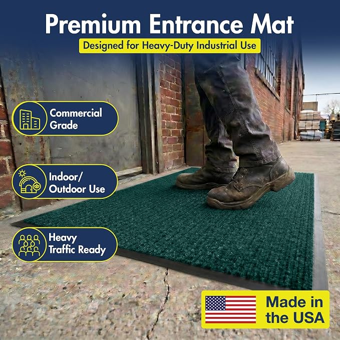 Notrax 109 Industrial Door Mat, 3' x 4' Entrance Mat, Heavy Duty Commercial Rugs for Entryway, Welcome Lobbies, Garage, and Mudroom, Made in the USA, Hunter Green, Brush Step 109S0034GN