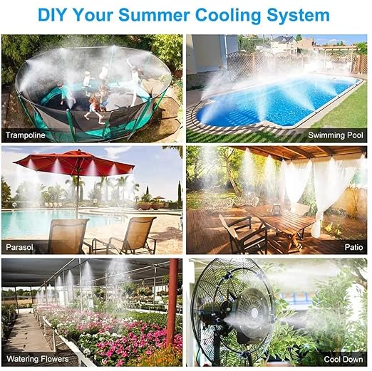 Misters for Outside Patio with Water Filter - Upgraded Brass Adapter (3/4") 59ft (18m) 20 Brass Spray Nozzle misting System,Pre Assembled Chicken Coop Cooling System for Poultry