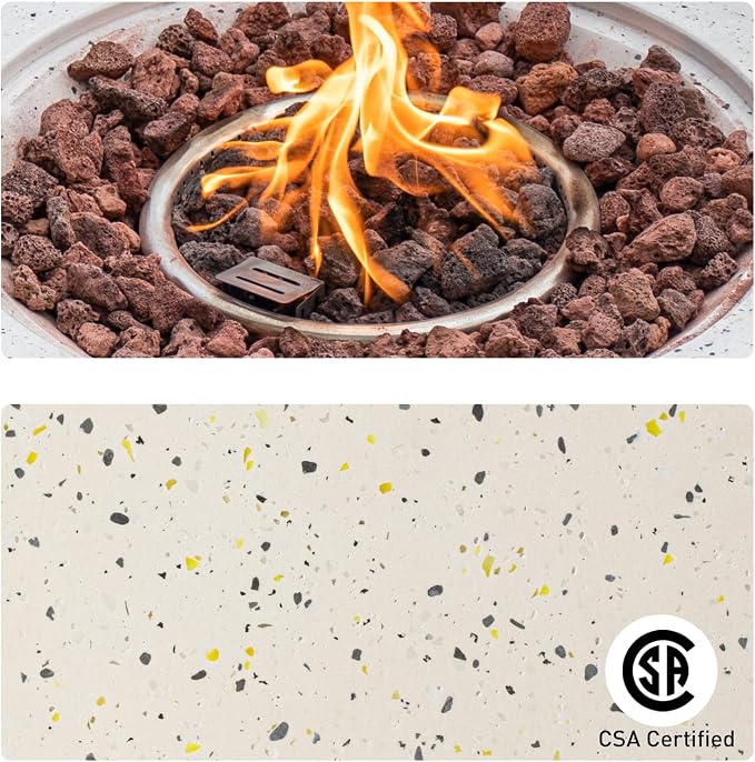 COSIEST 2-Piece Outdoor Propane Fire Pit Table Set w Tank Table, 28" Terrazzo Round Fire Table (Certified, 40,000 BTU) w 16" Tank Cover Side Table 20lb, Waterproof Cover for Garden, Pool, Backyard
