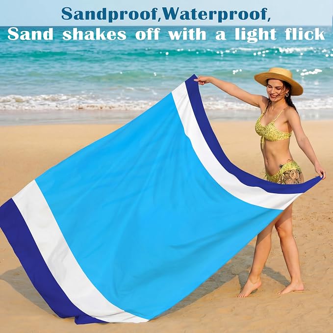 Famstar Beach Blanket Oversized Extra Large 78"X81"/10'X9',Waterproof Sandproof Beach Blanket 2-8 Adults Lightweight Durable for Travel Camping Hiking Picnic