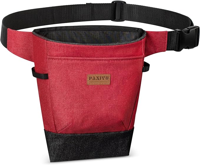Garden Tool Belt for Women & Men, Burgundy Red Denim Apron with Pockets, Structured Opening, 2 Large Pockets + 2 Inner Pockets, Wide Belt Tool Pouch for Gardening, Florist & Craft