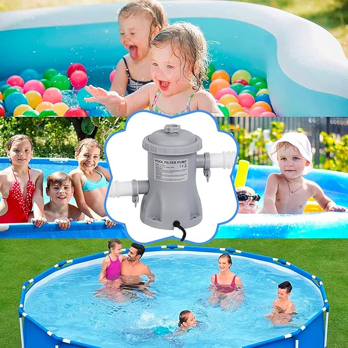 Filter Pump for Above Ground Pools, 330 GPH Filter for Inflatbale Pool, Flow Rate Pool Filter for Inflatable Swimming Pool Crystal Clear Filter Pump with 2 Filter Cartridges