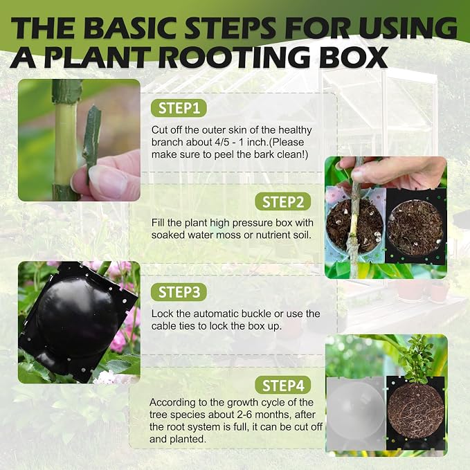 Tree Root Growing Box, Air Layering Pods Propagation Kit, Reusable Half Transparent Plants Asexual Reproduction Grafting Ball with Zip Ties for Fast Propagation Plants (6pcs Small + 6pcs Meidum)