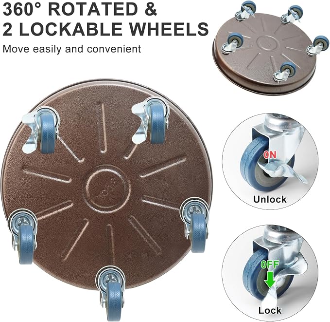 1 Pack 14.6 Inch Metal Plant Caddy With Lockable Wheels,Plant Stand Dolly for Heavy Planter,Wheeled Planter Saucer Tray,Rolling plant stand,Heavy-Duty Plant Caddy for Indoor and Outdoor(Copper)