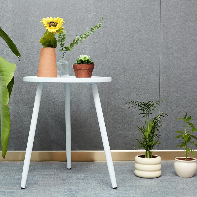 Linpla End/Side Tables - Small Round Accent Table, Metal White Narrow Night Stands with 3 Legs, Ideal for Any Room-Side Tables Living Room, Bedroom, Plant Stand Balcony, Indoor & Outdoor