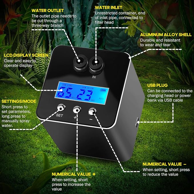 Reptile Smart Mister, Reptile Humidifiers Misting System Automatic with Timer, Terrariums Humidifier with 360°Adjustable Misting Nozzles, Spray Kit for Rainforest Plants Amphibian