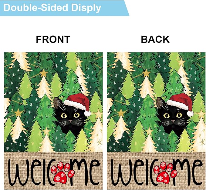 Seasonal Garden Flags Set of 11, Double Sided 12 x 18 Inch Black Cat Yard Flags, Small Flags for Outside, Spring Summer 4th of July Outdoor Flags, Welcome Holiday Garden Flags for All Seasons