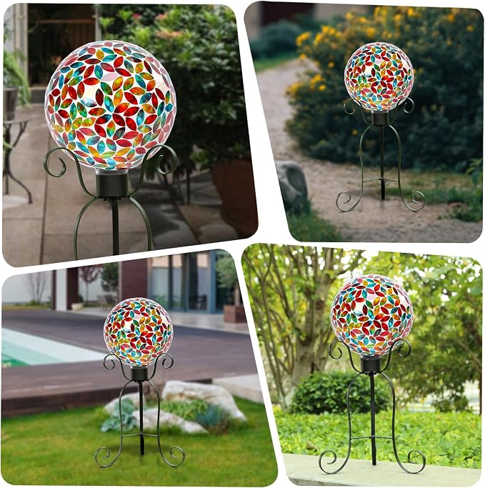 VCUTEKA Gazing Balls, 8" Glass Gazing Ball Sphere for Garden Outdoor Decor | Gazing Balls, Glass Mosaic Gazing Balls Sphere 8" Garden Globes for Garden Lawn Outdoor Yard Decorative