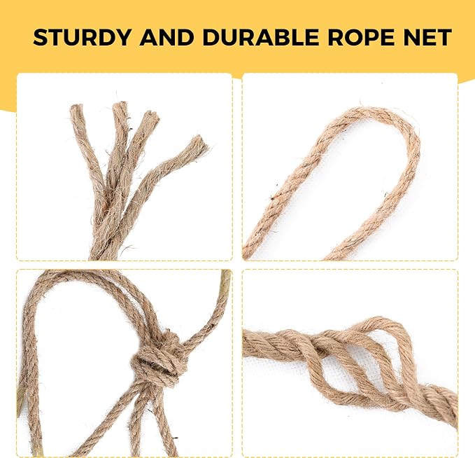 Jute Hemp Rope Net,Heavy Duty Natural Safety Rope Netting Balcony Stairs Fence Garden Playground Protection Net Indoor & Outdoor Decoration Rope Netting (3 FT x 16 FT)