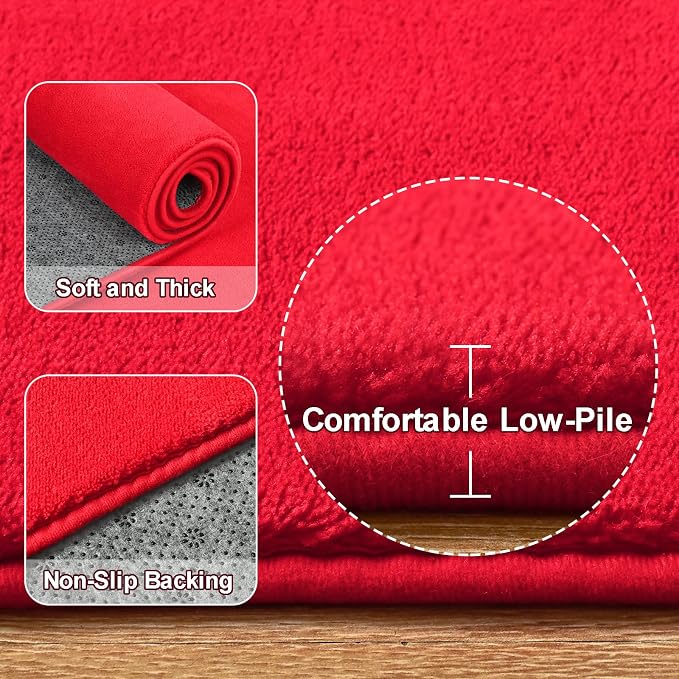 Amearea Red Round Area Rug 4ft Washable Circle Rugs for Bedroom Living Room | Fluffy Indoor Thickened Memory Foam Rug, Non Slip Minimalist Circular Carpet for Kids Boys Girls Dorm Nursery Room Decor