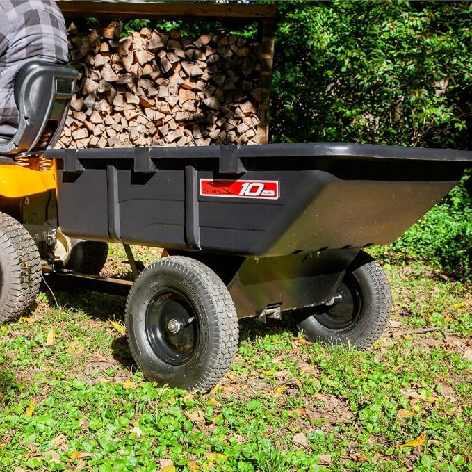 Brinly 10 cu.ft. 650lb Heavy Duty Tow-Behind Poly Utility Cart & Dump Trailer with Magnetic Hitch Pin & Compression Molded Bed