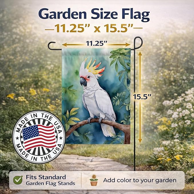 Caroline's Treasures Cockatoo Garden Flag Mailbox Flag Decorative Yard Flag Banner Outside Patio Artwork Yard Flower Beds, Garden Size, Multicolor