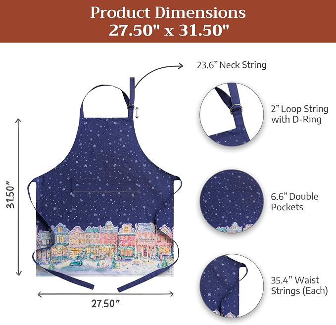 Maison d' Hermine Aprons for women with Pocket 100% Cotton (27.50"x31.50") | Adjustable Neck Strap & long ties Apron Men Chef Wedding Cooking Gardening Server Maid