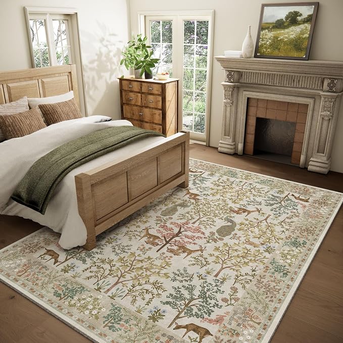 Machine Washable Rugs for Living Room: 9x12 Bedroom Rug Vintage Area Rug Stain Resistant Non Slip Low Pile Lightweight Soft Carpets for Living Room Dining Room Kitchen Nursery Kids Room Indoor